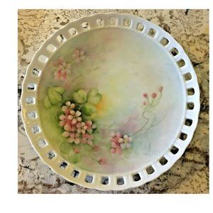 Artist Dated 1981 Porcelain Plate 8" China Hand Painted Pink Flowers Reticulated